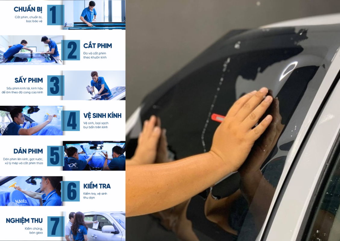 Dán phim cách nhiệt kính sườn ô tô 3 Ảnh Quy trình Dán phim cách nhiệt kính lái ô tô