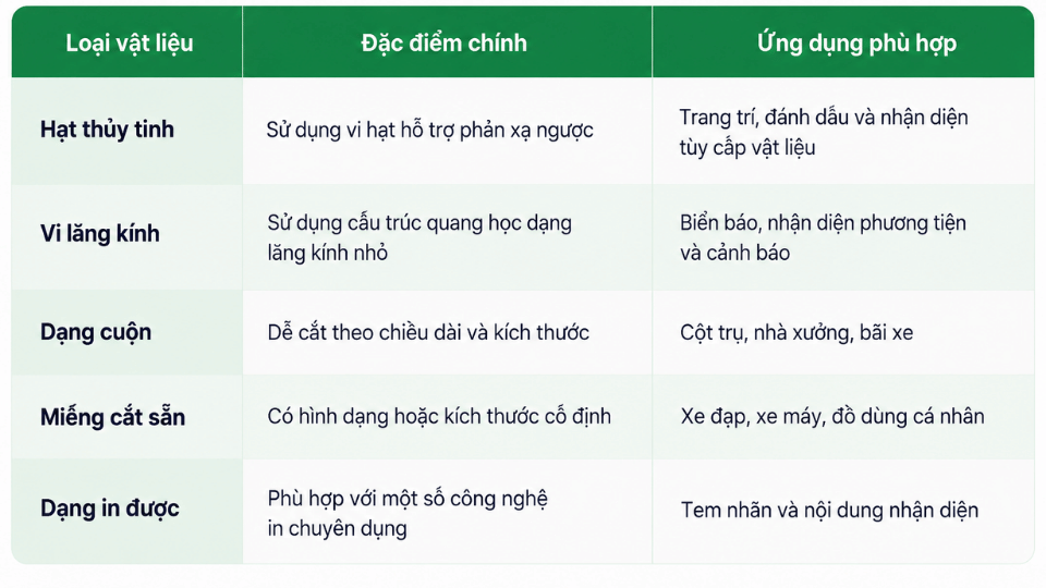 Bảng phân loại Decal phản quang theo đặc điểm vật liệu và ứng dụng phù hợp