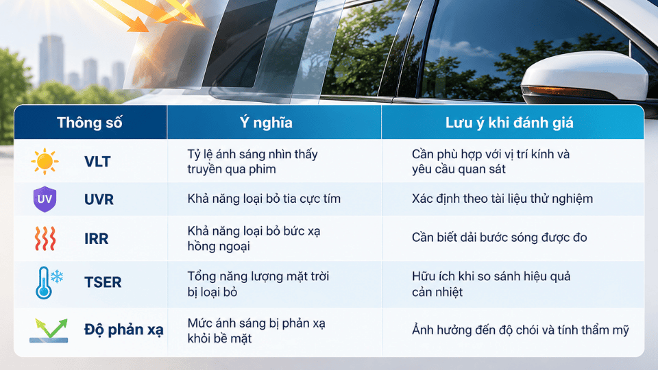 Bảng thông số kỹ thuật cần đánh giá khi lựa chọn đại lý phim cách nhiệt uy tín